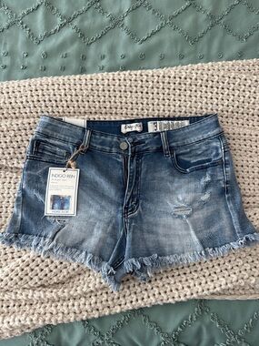 Indigo Rein Distressed Frayed Hem Jean Shorts - Blue Wash